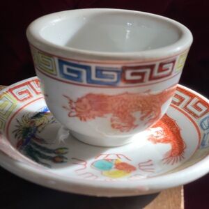 Colorful Dragon Teacup and Saucer Set
